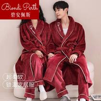 Mens winter sleeping robes Thickened Red Couples Women Autumn Winter Gushed Flannel Velvet Pyjamas wedding New wedding suit 1224b