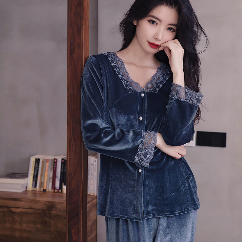 长袖春秋金丝绒两件套装性感睡衣 梦蔓朵睡衣/家居服套装