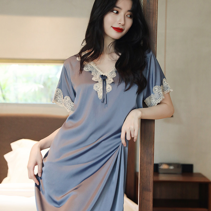 冰丝夏季新款性感v领蕾丝高级睡裙 梦蔓朵睡裙