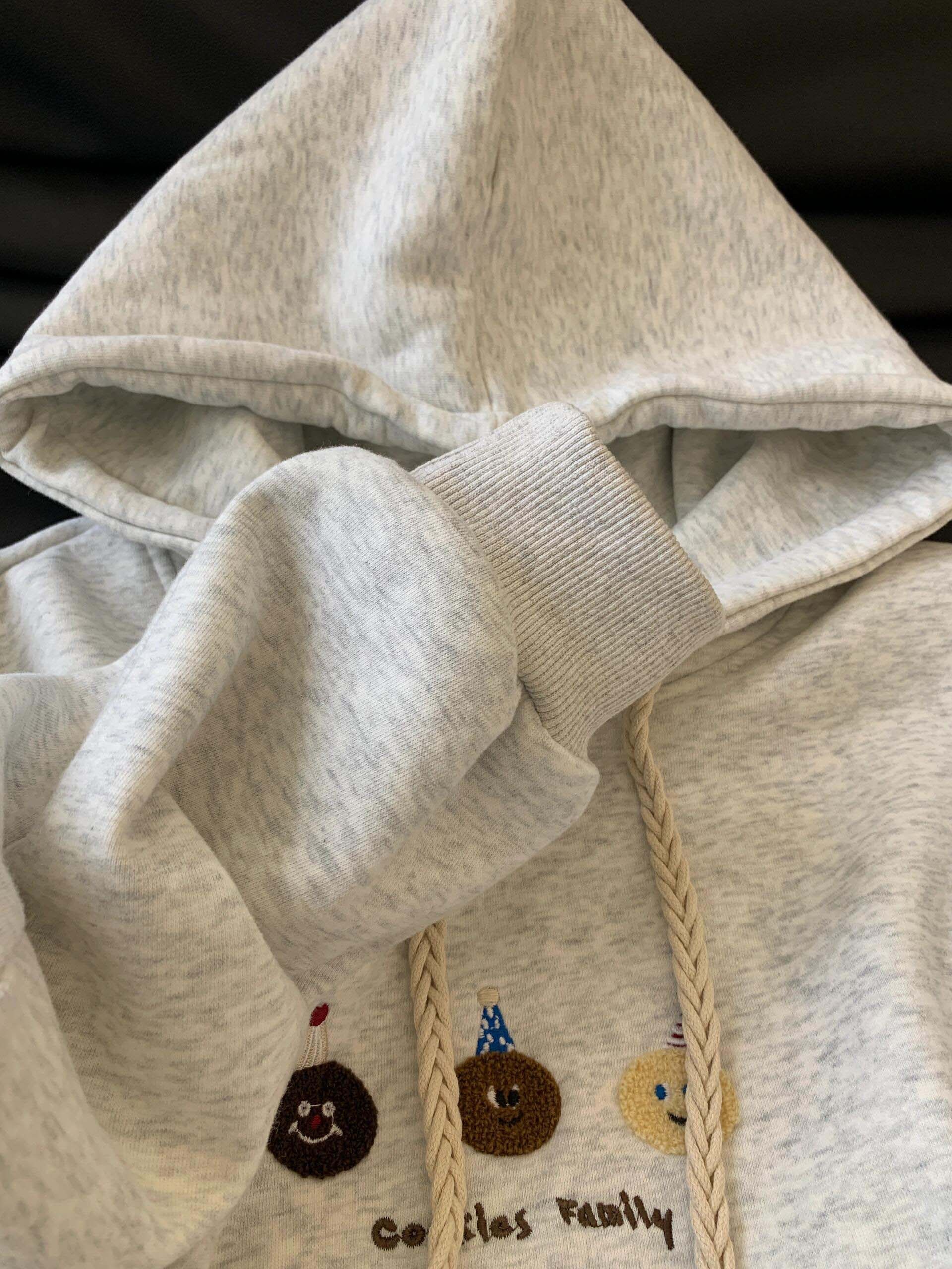 日系复古卡通植绒灰色连帽卫衣女薄款秋季设计感抽绳宽松外套上衣,淘宝优惠券,粉丝福利购,淘宝优惠卷