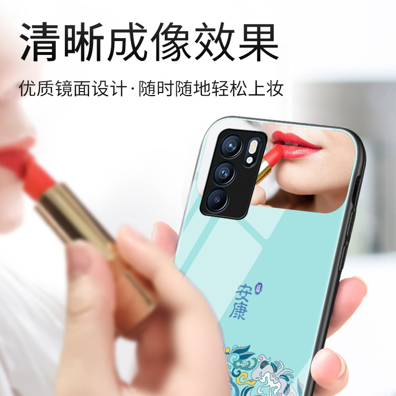 适用新款opporeno6手机壳reno9oppo中国风rono7se国潮rene5pro+带镜面玻璃4por高级3p男女款2z防摔rone10定制 - 图3