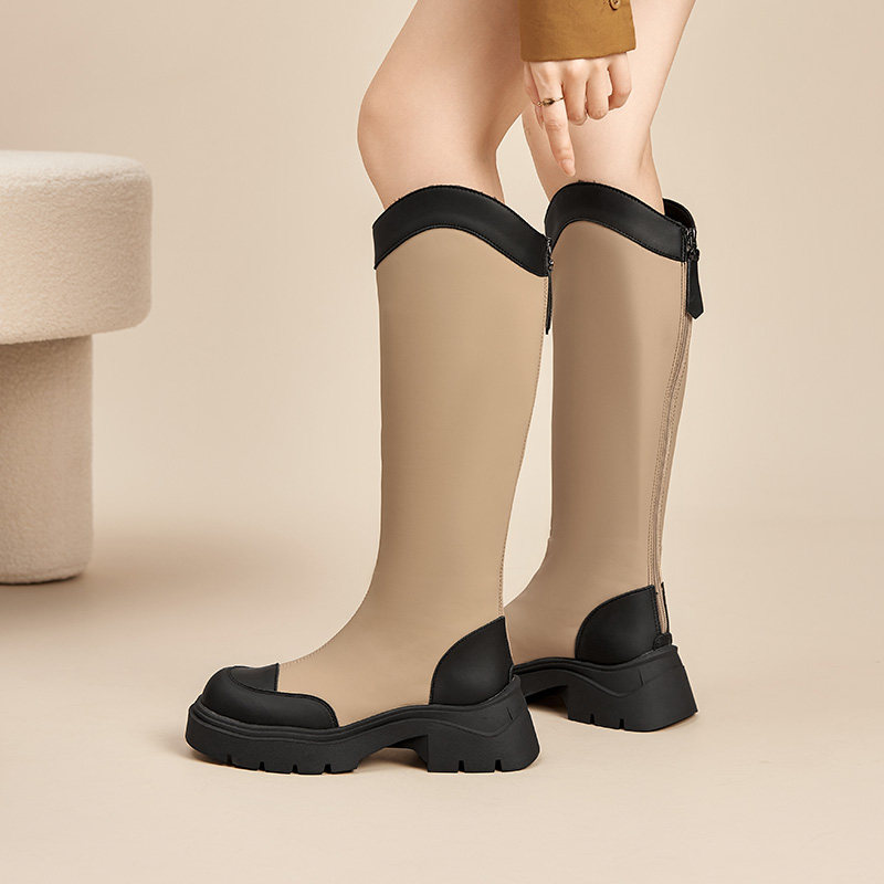 大东长筒靴女鞋冬季休闲圆头美拉德骑士靴废土风高跟鞋0678,淘宝优惠券,粉丝福利购,淘宝优惠卷