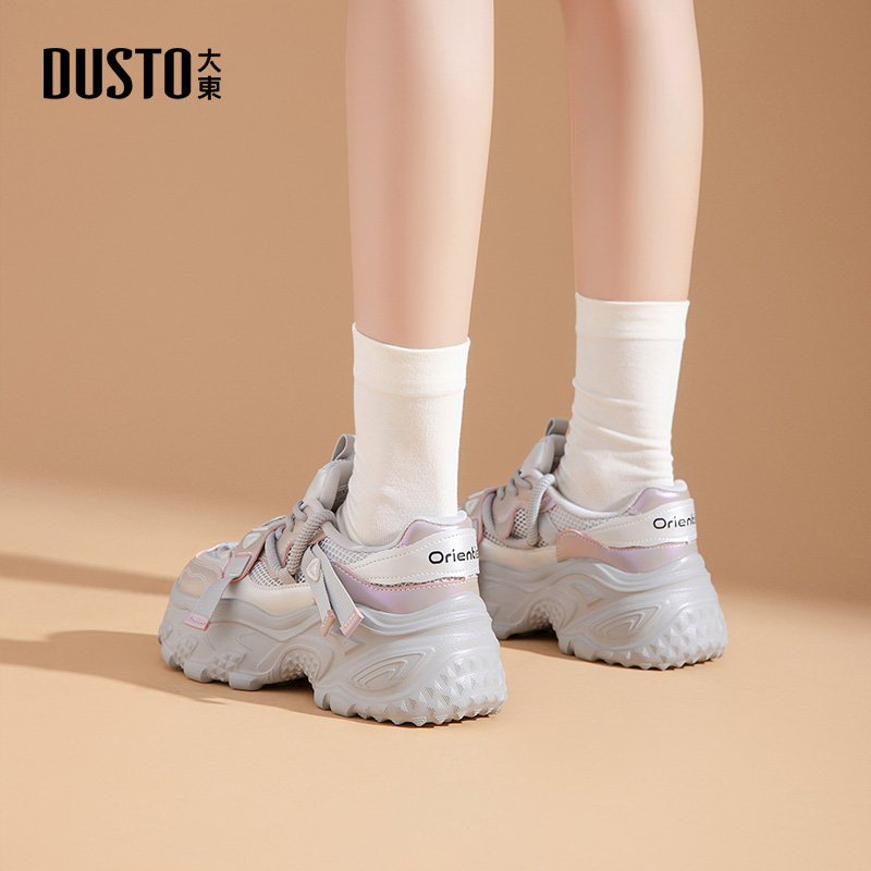 大东老爹鞋女鞋2025夏季新款休闲平底高跟系带透气材质拼贴X1366,淘宝优惠券,粉丝福利购,淘宝优惠卷