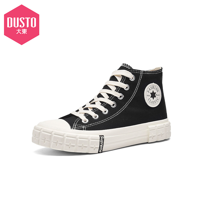 dusto旗舰店大东新款秋冬季休闲低跟平底字母女鞋贴系带休闲运动20D7027A0