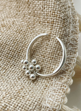 戒指通体S925纯银球球韩版开口戒