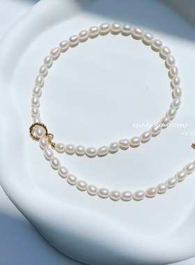 锁骨项链淡水珍珠蔓藤花枝OT扣