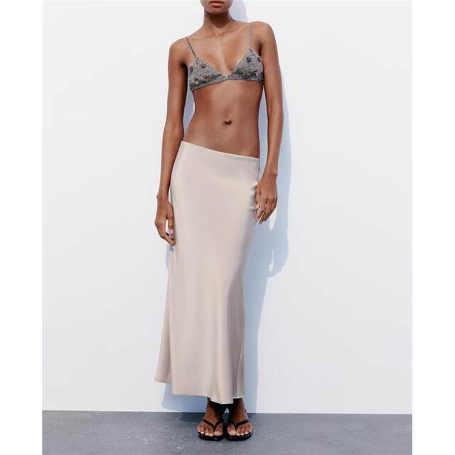 ZA summer new European and American style slim mid-length straight skirt high waist silk satin texture midi skirt 5427421