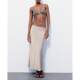 ZA summer new European and American style slim mid-length straight skirt high waist silk satin texture midi skirt 5427421