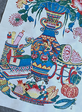 一品武强手工木板年画花开富贵