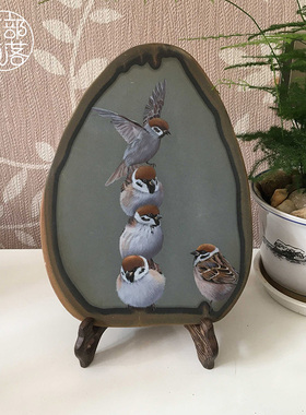 石趣部落石头摆件写实桌面纯手绘