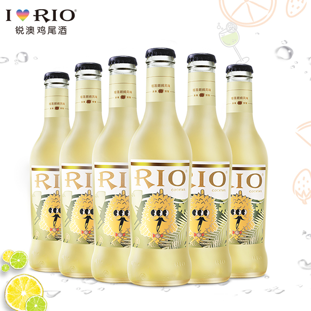 锐澳师捷专卖店RIO锐澳微醺鸡尾酒榴莲味275ml*6瓶果酒洋酒玻璃瓶装调酒套装现货2