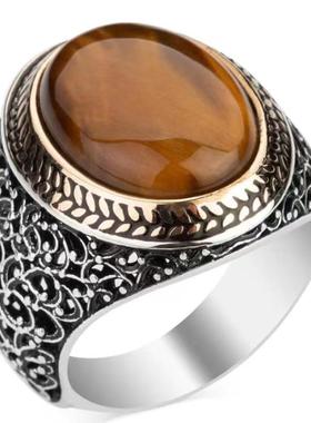 古典尊宝石双色艺术雕刻男女通用戒指