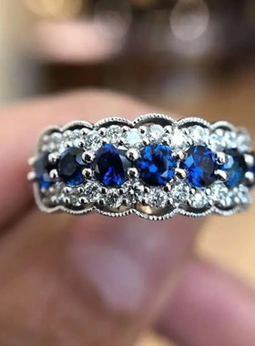 时尚新款电镀银色蓝色锆石微镶白钻女士单戒手饰戒指