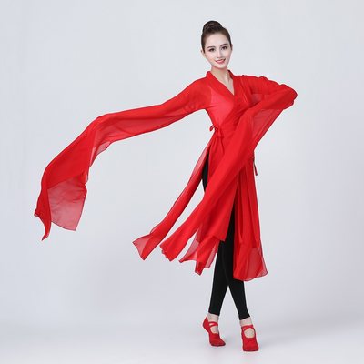新款古典舞水袖舞蹈服上衣女飘逸中国风惊鸿舞练功服采薇舞演出服 虎窝淘