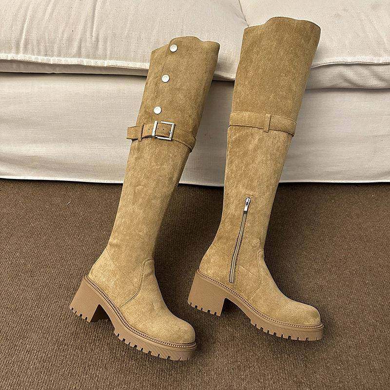 过膝长靴女2026年新款秋百搭显瘦高筒靴复古两穿厚底长筒骑0115e,淘宝优惠券,粉丝福利购,淘宝优惠卷