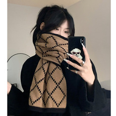 шарф 围巾女生秋冬季2023新款学生百搭高级感格子针织毛线长款保暖围脖