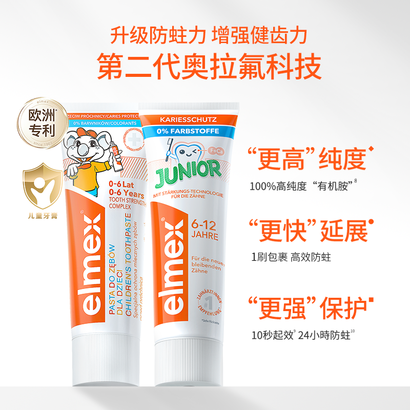 【付定 烈儿炸烈双11】elmex艾美适奥拉氟防蛀0-6-12含氟儿童牙膏