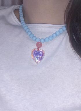 琉璃爱心度假风项链原创设计