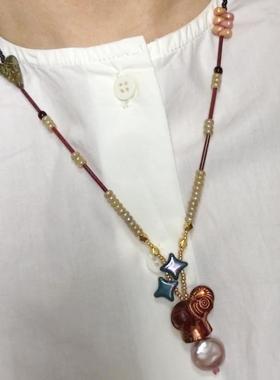 原创串珠项链小象琉璃甜美复古