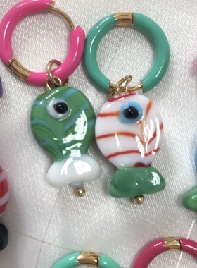 法式小众琉璃小鱼耳圈耳扣