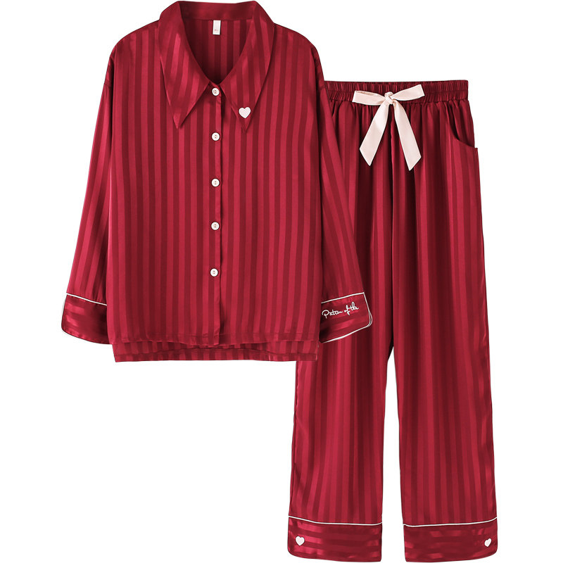 优慕尔情侣春秋季冰丝红色男睡衣 优慕尔睡衣/家居服套装