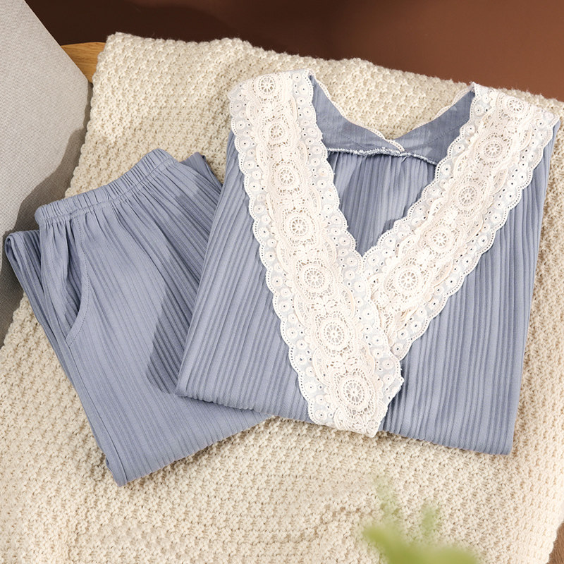 优慕尔情侣春秋款纯棉长袖和服睡衣 优慕尔睡衣/家居服套装