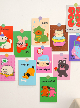 萌系动物卡通插画明信片卡片
