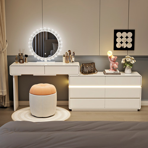 梳妆台卧室化妆桌现代简约小户型轻奢高级感实木化妆台斗柜一体 - 图3