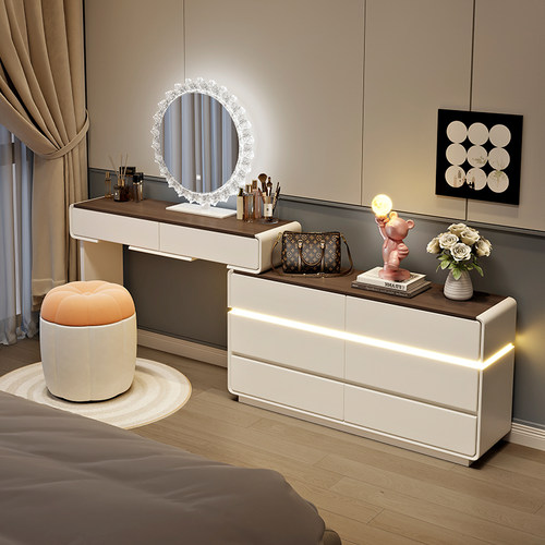 梳妆台卧室化妆桌现代简约小户型轻奢高级感实木化妆台斗柜一体 - 图2