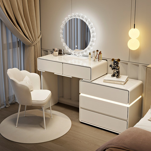 梳妆台卧室化妆桌现代简约小户型轻奢高级感实木化妆台斗柜一体 - 图0