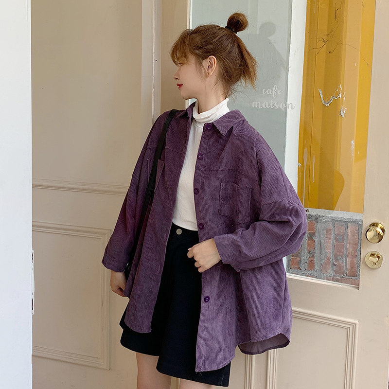 灯芯绒盐系设计感小众2020秋季衬衫 彩丽纯衬衫