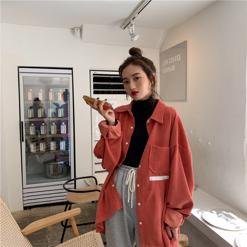 灯芯绒外套丁心绒细条绒长袖衬衫 彩丽纯衬衫