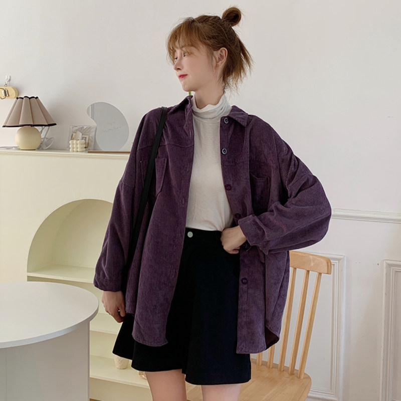 灯芯绒盐系设计感2020秋季新款衬衫 彩丽纯衬衫