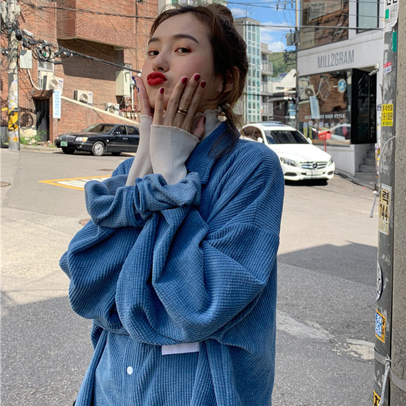 灯芯绒外套丁心绒细条绒长袖衬衫 彩丽纯衬衫