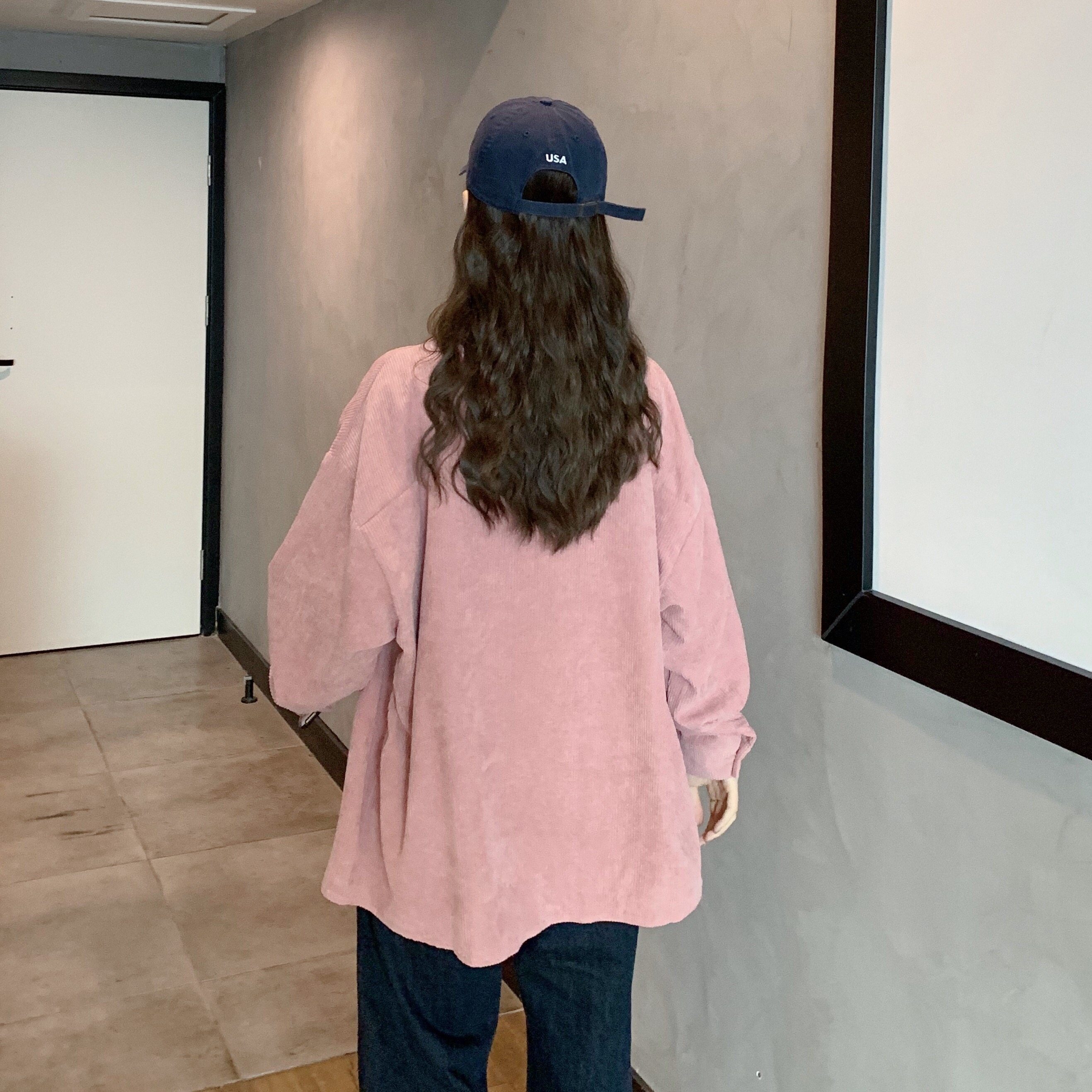 灯芯绒女秋冬款宽松港味洋气衬衫 彩丽纯衬衫