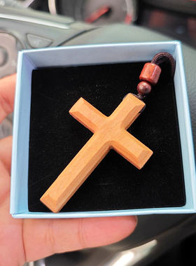 磨边桃木手工雕刻十字架吊坠项链