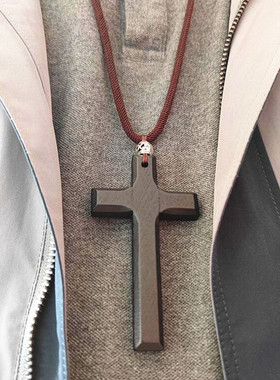 米兰绳个性木质十字架吊坠项链长款毛衣链车后视镜车挂件饰品手工
