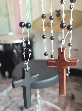 简约个性十字架小众锁骨链实木