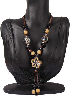 陶瓷复古项链珠子花朵女手工民族