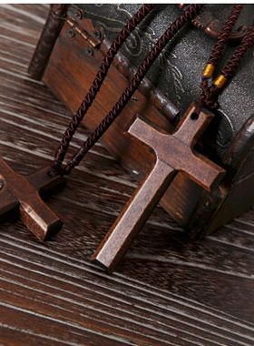木质十字架项链雕刻韩挂饰民族风