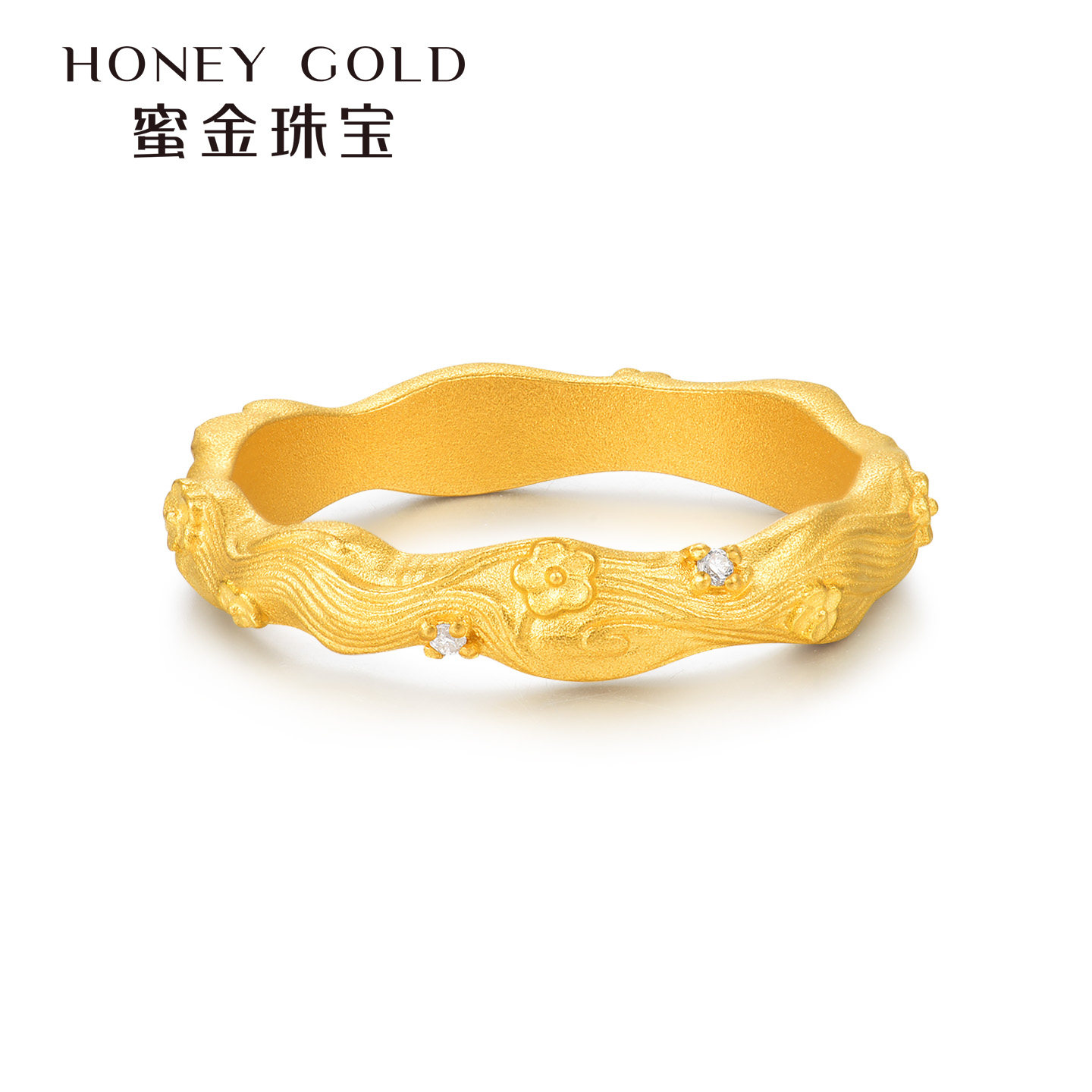 Honey Gold Jewelry Gold Ring Pure Gold Ancient Method Collection Series Star Flower in the Waves HGH1758