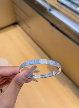 足银999六芒星麦穗手镯推拉口可调节轻奢小众时尚百搭