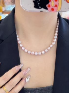 圆形淡水紫色珍珠项链时尚百搭小众款项链