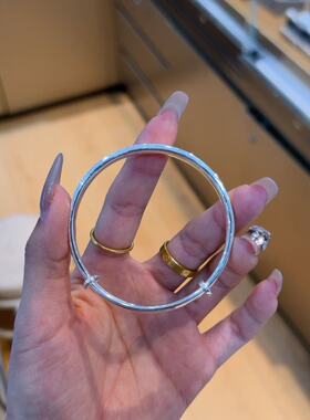 足银999莲花四芒星手镯推拉口可调节轻奢小众时尚百搭