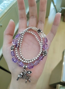 纯银紫水晶手链女生纯银ins小众设计手串生日礼物