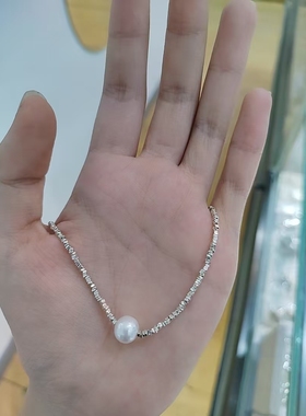 纯银珍珠手链女日韩简约轻奢小众碎银几两手串简约手链