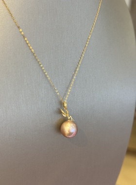 18K金小精灵淡水浅紫色珍珠项链女金色锁骨链