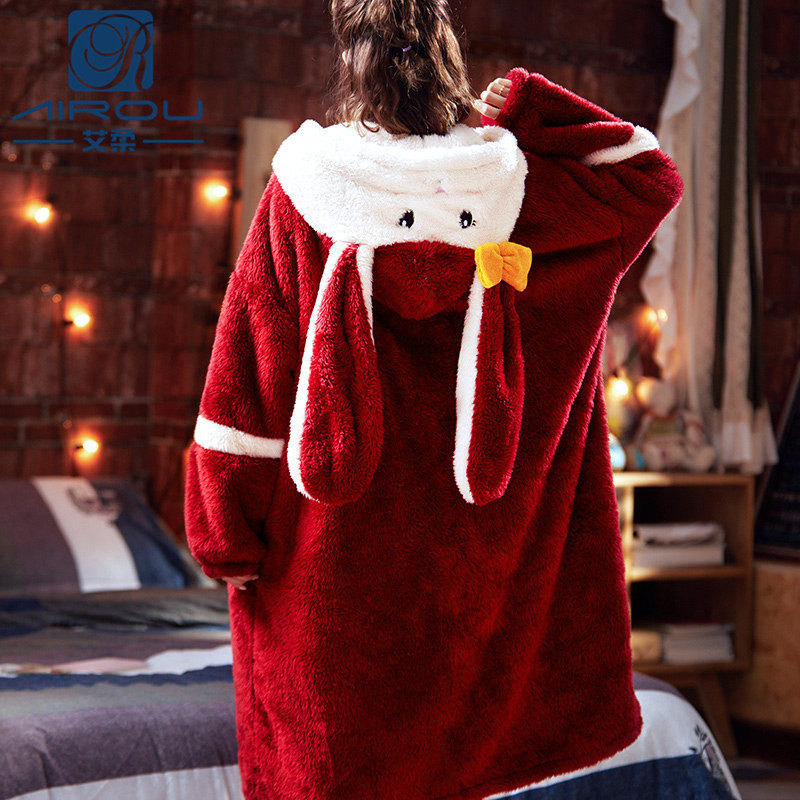 珊瑚绒秋冬季长款甜美外穿睡袍 艾柔睡衣/家居服套装