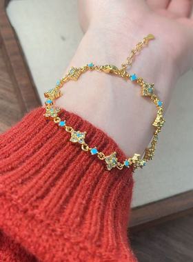 ins金色四叶草手链轻奢小众高级感镶钻手环精致高颜值新款手饰品