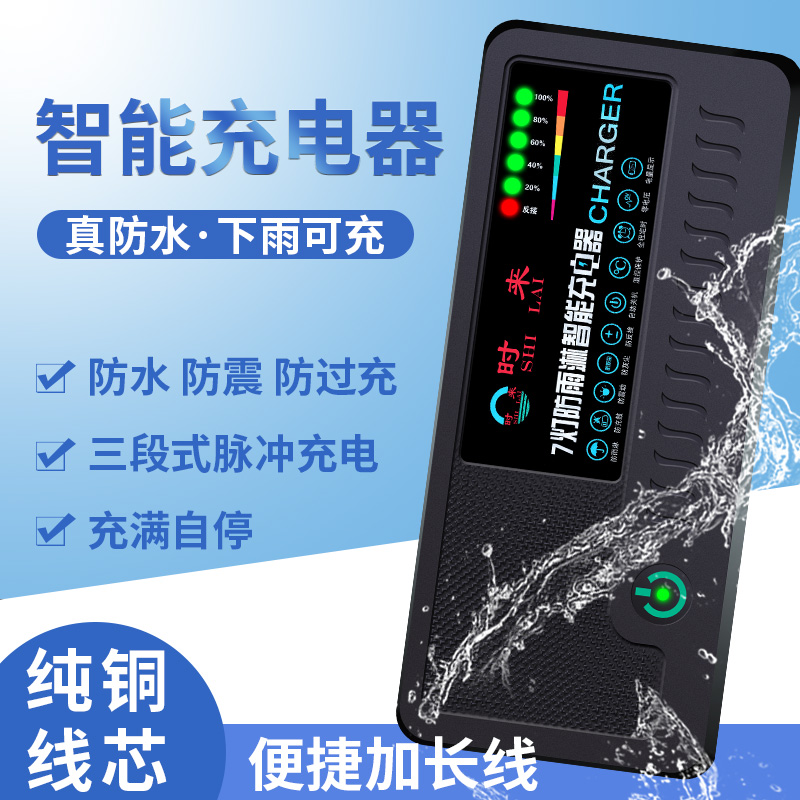 防水自动断电智能电动车电瓶充电器48V12AH60V20A72V爱玛三轮 - 图1